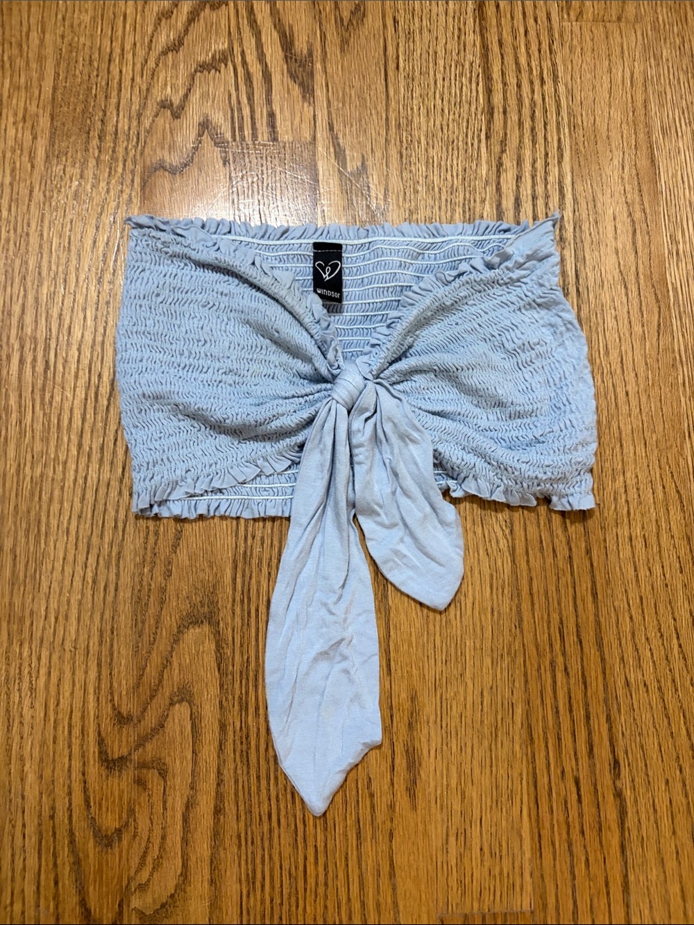 Windsor Light Blue Smocked Tie-Front Tube Camisole